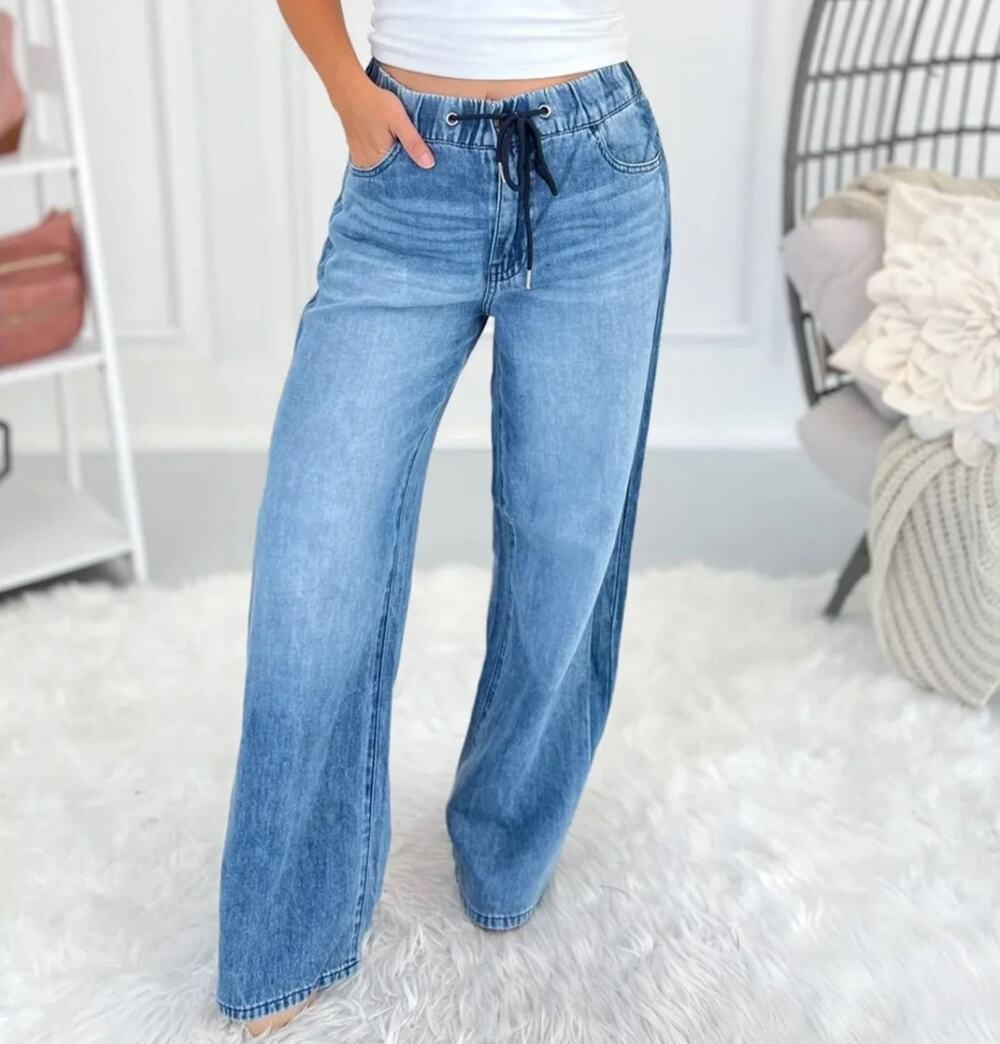 Judy Blue Wilhemina Drawstring Wide Leg Jeans 5/27 Relaxed Baggy Soft Denim